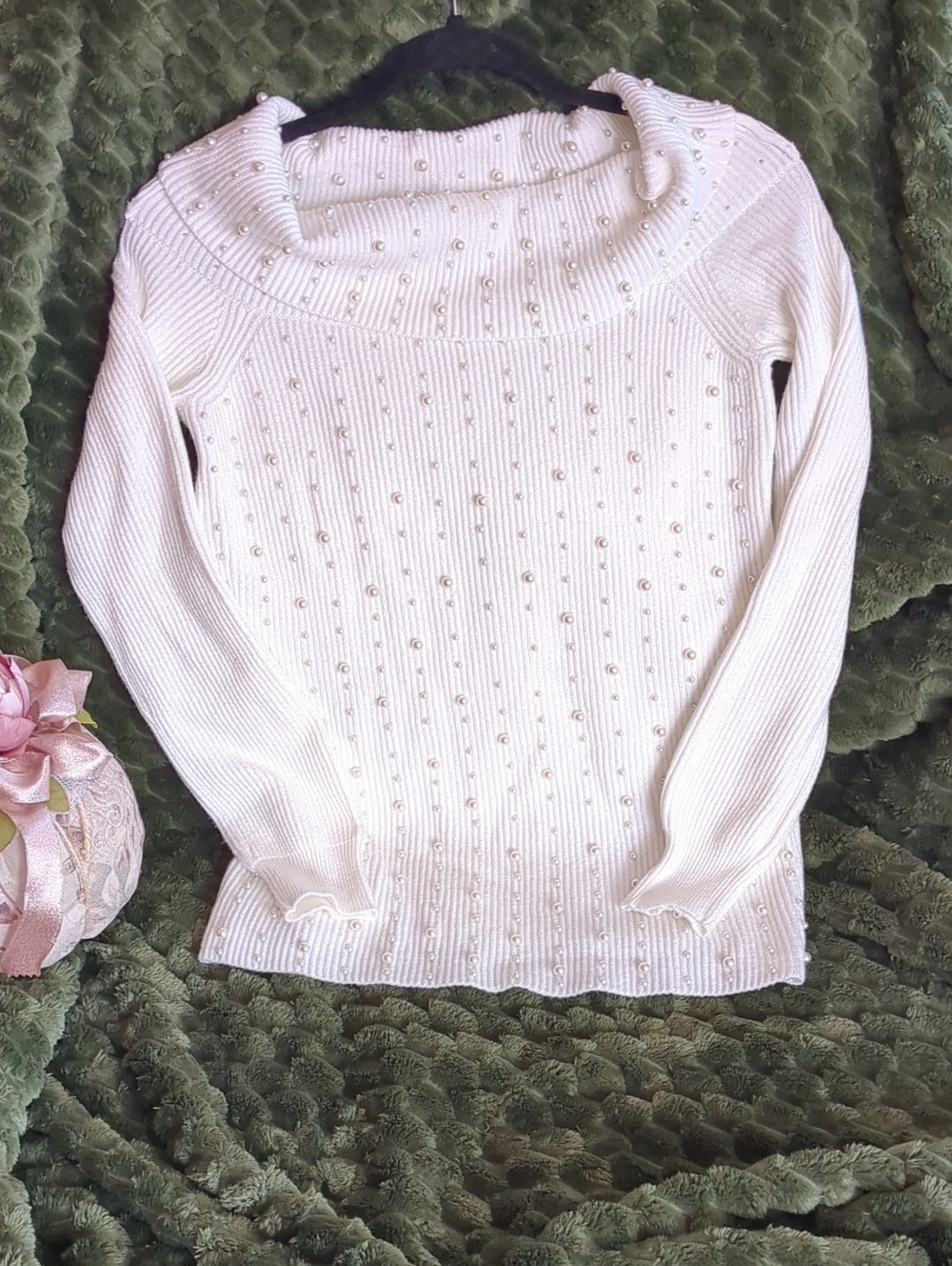 Boston Proper Ivory NWOT Pearl-Embellished Cowlneck Sweater